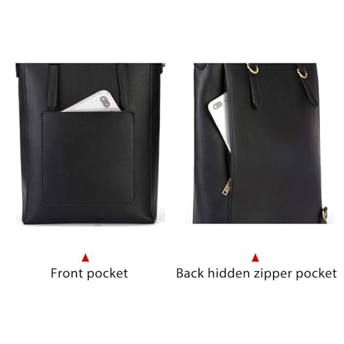 ECOSUSI Tote Bag Convertible Backpack for Women Vegan Leather Handbag Multifuction Shoulder Bag - color: Black Beige