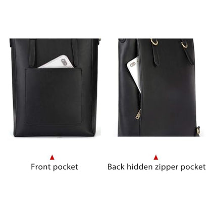ECOSUSI Tote Bag Convertible Backpack for Women Vegan Leather Handbag Multifuction Shoulder Bag - color: Coffee
