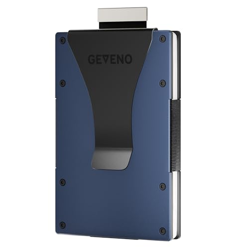 Slim Ridge Wallet for Men–Metal Minimalist RFID 1–21 Card Holder - color: Blue, style: Money Clip
