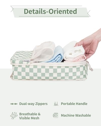 Narwey Compression Packing Cubes for Travel, Cute Luggage Organizer Bags - color: Z-Mint Green Checkerboard