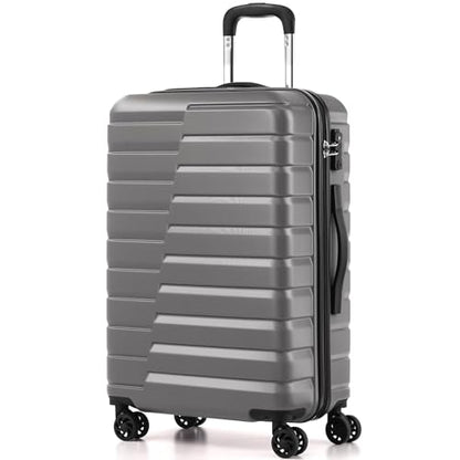 Coolife Lightweight Luggage with TSA Lock,Medium Checked Gray - color: Gray, size: Medium(24in)