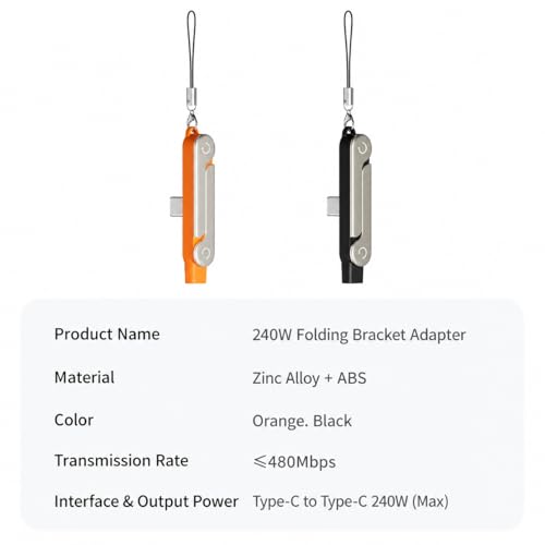 240W USB C to USB C Invisible Charging Cable with Foldable Stand - color: Orange,3Pcs