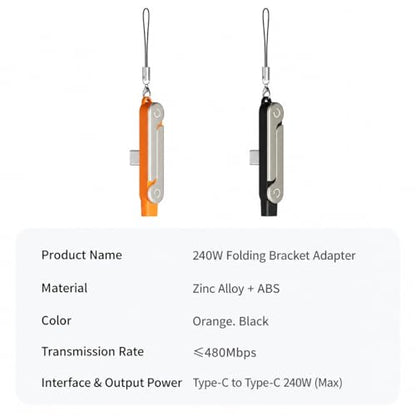 240W USB C to USB C Invisible Charging Cable with Foldable Stand - color: Orange,3Pcs