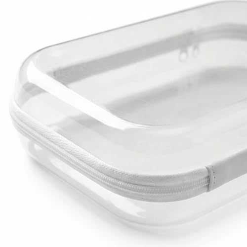 Clear Hard Shell Travel Case with Zipper, Portable Plastic Organizing Pouch, Black Trim, Transparent Storage Container (White) - color: White