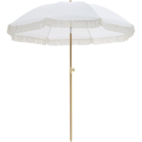Aohanoi Outdoor Umbrella - Sun Protection, Rain Resistant, Windproof with Manual Open-Close Feature - Ideal for Beach, Camping, and Picnics - color: White