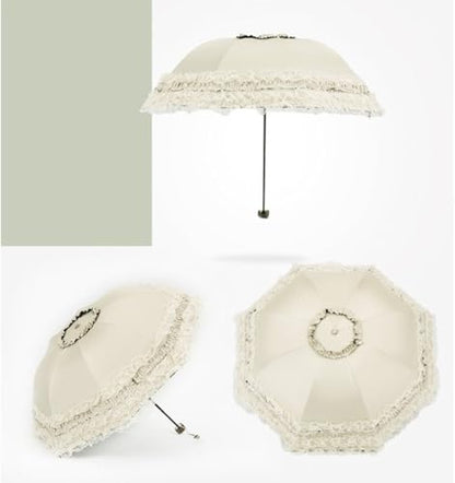 Honeystore Princess Lace Ultraviolet-Proof Folding Umbrella Anti-uv Dome Parasol - color: Style1 Ivory