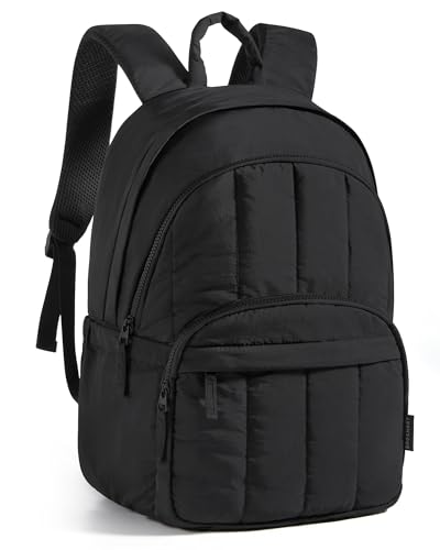 BAGSMART College Laptop Backpack,Cute Travel Backpack for Women,Quilted Computer Bookbag - color: 01-black