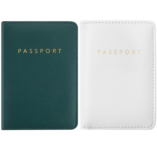 Frienda 2 Pcs Passport Holder Covers Waterproof Leather - color: Dark Green and White
