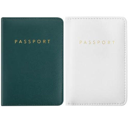 Frienda 2 Pcs Passport Holder Covers Waterproof Leather - color: Dark Green and White