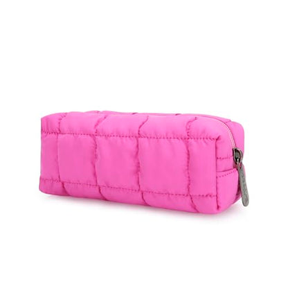 E-Tree Quilted Pencil Case,Makeup Brush Bag,Toiletry Pouch,Hot Pink - color: Hot Pink