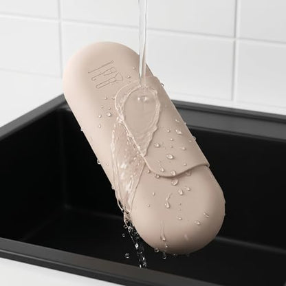 Soft Silicone Travel Makeup Brush Holder(Khaki) - color: Khaki