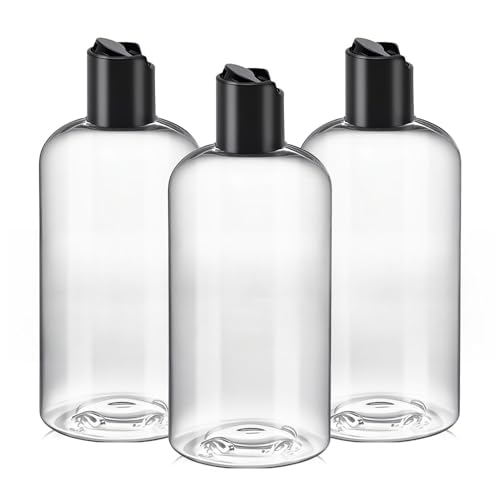 3Pcs 8 oz Clear Plastic Refillable Travel Bottles with Black Disc Top Caps - size: 8oz-3 Packs