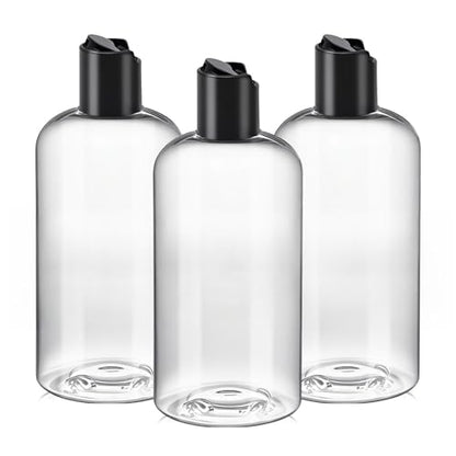 3Pcs 8 oz Clear Plastic Refillable Travel Bottles with Black Disc Top Caps - size: 8oz-3 Packs