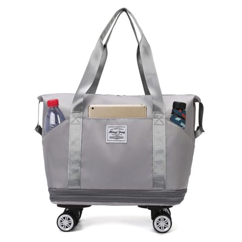 Expandable Rolling Duffle Bag, Travel Tote Bag with wheels, Large Waterproof Carry On Overnight Bag Hospital Bag Weekender with Spinners & Wet Pocket Deep Grey - color: Grey