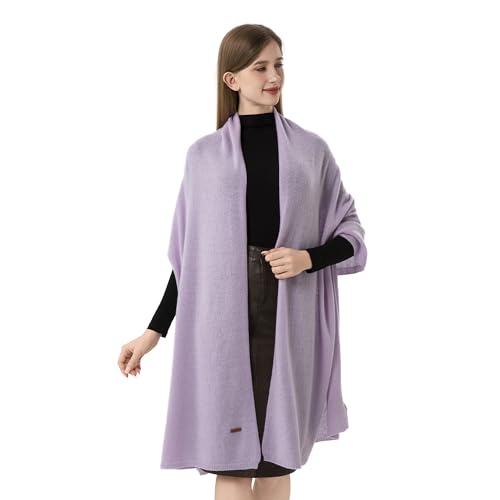 100% Cashmere Wrap Warm Soft Knitted Scarf Stole for Women Airplane Travel Blanket 87x28 in Extra Large Pashmina - color: Light Purple