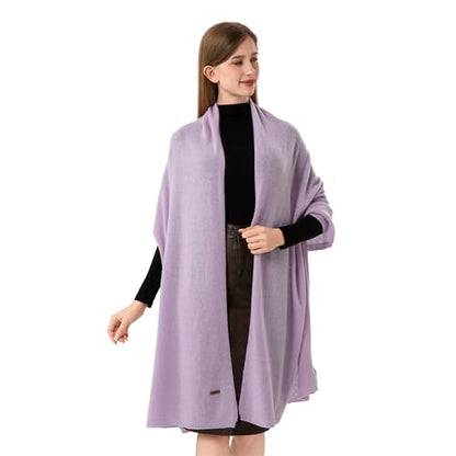 100% Cashmere Wrap Warm Soft Knitted Scarf Stole for Women Airplane Travel Blanket 87x28 in Extra Large Pashmina - color: Light Purple