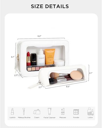 LETGO 2Pack Clear Makeup Bags Set, Small Clear Makeup Bag, PU Leather Travel Makeup Brush Case Portable Transparent Waterproof Cosmetic Organizer Pouch with Zipper for Women(2Pack-White Set) - color: 2Pack-White Set