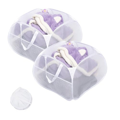Collapsible Laundry Basket, 90L Mesh Pop-up Hamper with Handles - color: White, size: Square-Mesh，2 Pack