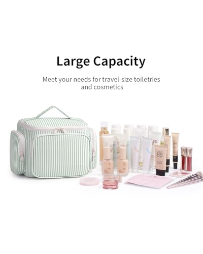 Narwey Hanging Travel Toiletry Bag for Women, Large Makeup Cosmetic Bag - color: B-Mint Green Stripe