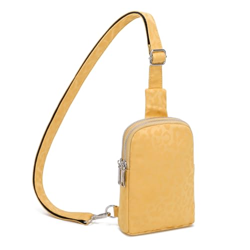 Nylon Crossbody Sling Bags for Women Small Cross Body Fanny Pack - color: Leopard Yellow