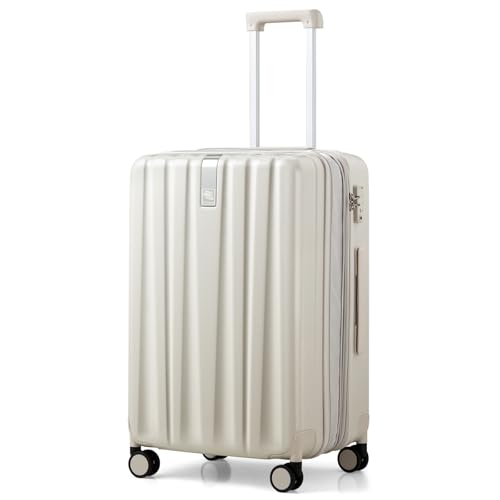 Hanke 24 Inch Expandable Medium Checked Luggage with 8 Spinner Wheels - color: Ivory White, size: 24 Inch EXT