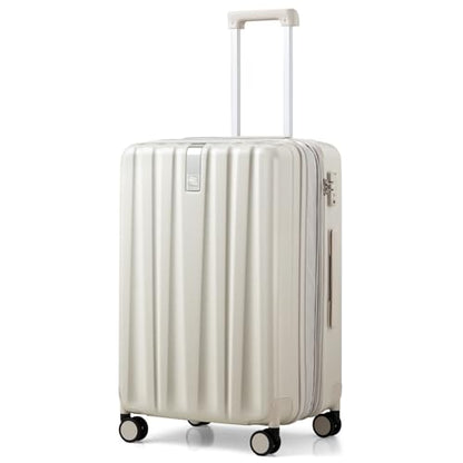 Hanke 24 Inch Expandable Medium Checked Luggage with 8 Spinner Wheels - color: Ivory White, size: 24 Inch EXT