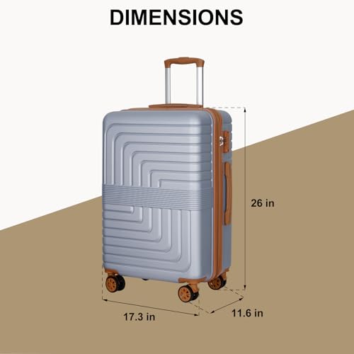 Romswi 26" Medium Checked Luggage,Checked-Medium Hardshell Suitcase with Double Spinner Wheels, Lightweight Large Hardshell Suitcase with TSA Lock,YKK Zipper, Scratch-Resistant Silver - color: Silver, size: 26 Inch