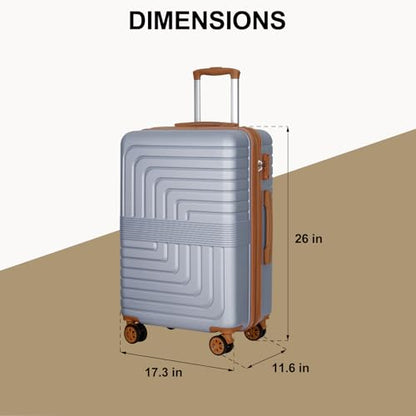 Romswi 26" Medium Checked Luggage,Checked-Medium Hardshell Suitcase with Double Spinner Wheels, Lightweight Large Hardshell Suitcase with TSA Lock,YKK Zipper, Scratch-Resistant Silver - color: Silver, size: 26 Inch