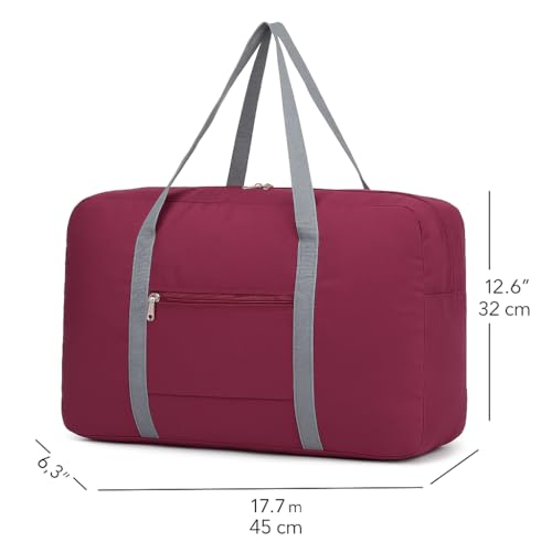 Lightweight Foldable Travel Duffel Bag – Compact Carry-On Luggage for Overnight Trips, Unisex Weekender Bag (Wine red) - color: Wine red