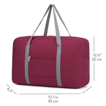 Lightweight Foldable Travel Duffel Bag – Compact Carry-On Luggage for Overnight Trips, Unisex Weekender Bag (Wine red) - color: Wine red