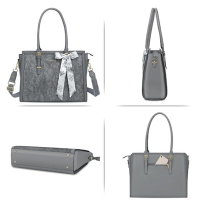 MOSISO Laptop Bag for Women, 17-17.3 inch PU Leather Tote Bag - color: Gray, size: 17.3 inch