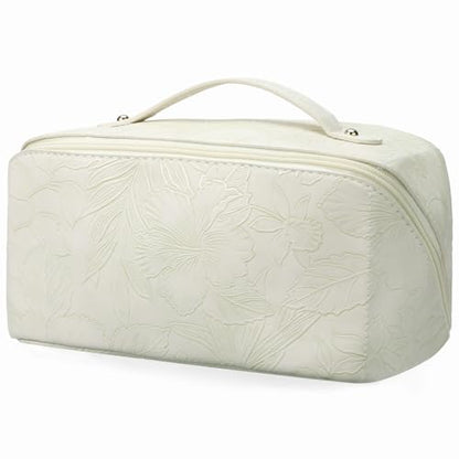Travel Makeup Bag Cosmetic Bags for Women Large Capacity Water-resistant Portable Pouch Open Flat Toiletry Bag - color: A04-Beige