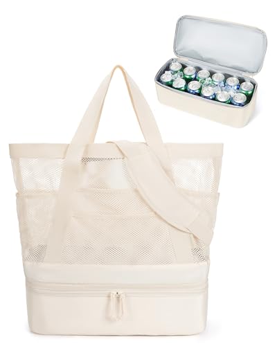 BAGSMART Beach Bag for Women, Large Beach Bag Swim Pool Bag - color: Beige