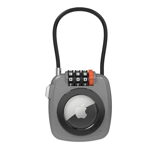 Combination Lock AirTag Holder, Compatible with Apple AirTag Case, Air Tag Holder for Luggage, Backpack, Suitcase, Locker, Travel Safe Air Tagholder, Anti-Theft Cable Lock GPS Tracker Case - color: Gray