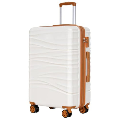 Romswi 28'' Large Checked Luggage with Dual Spinner Wheels, White - color: White