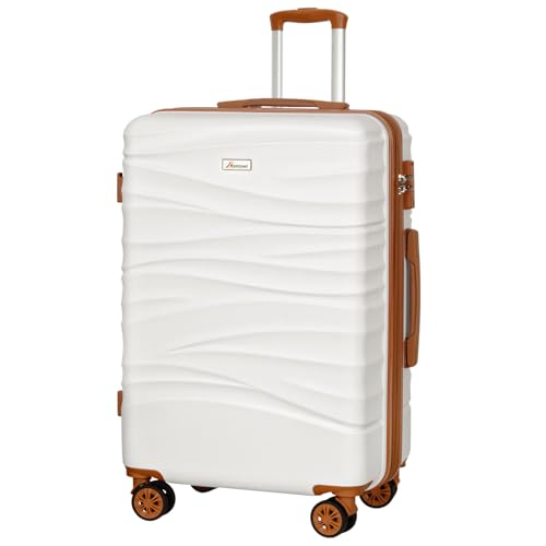 Romswi 26" Medium Checked Luggage, Checked-Medium Hardshell Suitcase with Double Spinner Wheels, Lightweight Large Hardshell Suitcase with TSA Lock,YKK Zipper, Scratch-Resistant White - color: White, size: 26 Inch