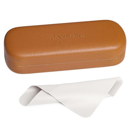 RayLove Glasses Case Hard Shell Eyeglass Case with Cleaning Cloth, PU Leather Protective Eye Glass Cases Fits Most Sunglasses - color: Brown