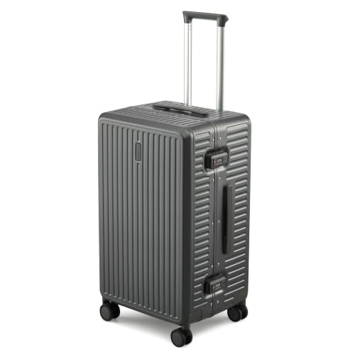 MILADA 24'' Hardshell Checked Suitcase, Trunk Zipperless Aluminum Luggage - color: Rock Gray, size: Trunk 24 Inch