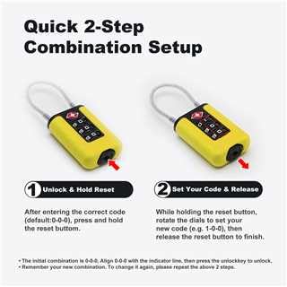 TSA Approved Luggage Locks, 3-Digit Waterproof Padlock, Combination Travel Cable Lock, Lockers, Suitcases, Toolboxes (Yellow+Yellow) - color: Yellow+Yellow