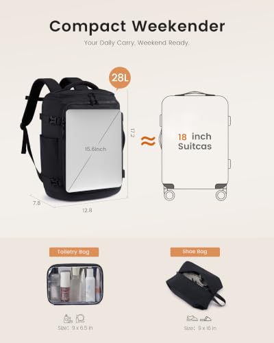 LOVEVOOK Travel Backpack for Women Men, 28L Personal Item Weekend Bag - color: Black, size: 28L-3Pcs