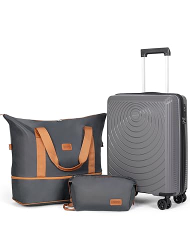 CONCEPTEN Luggage Sets 3 Piece, PP Hardshell Suitcases Set with Wheels - color: Grey, size: 3 Piece Sets (21/Db/Tb)