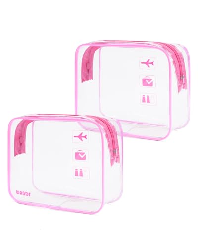 WANDF TSA Approved Toiletry Bag, 2 Pack Clear Makeup Bag - color: Pink Pack of 2, size: Pack of 2