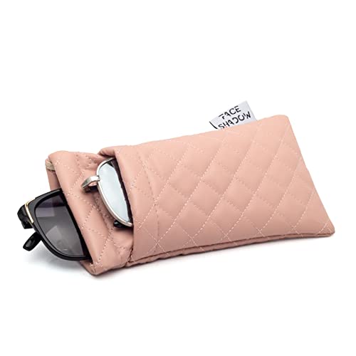 Face Shadow Double Glasses Case Soft Eyeglass Case For Women Men - color: Pu Pink