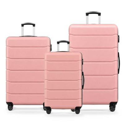 Sweetcrispy Expandable Luggage Set, Hard Shell Suitcase, 3 Piece Pink - color: Pink, size: 3-PCS Set (20/24/28 Inch)