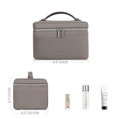 Travel/Daily Makeup Bag/Cosmetic Case with Detachable LED Mirror - color: Taupe