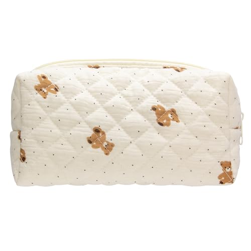 PAZIMIIK Small Quilted Makeup Bag,Zipper Cosmetic Pouch,Gauze Bear - color: Gauze Bear