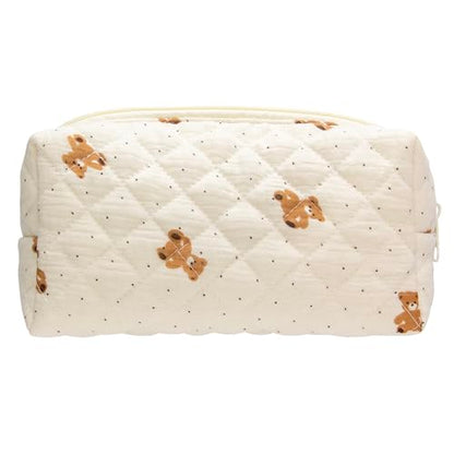 PAZIMIIK Small Quilted Makeup Bag,Zipper Cosmetic Pouch,Gauze Bear - color: Gauze Bear