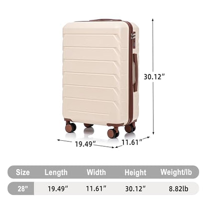 28 Inch ABS Hard Shell Large Luggage With Combination Lock and Side Hooks, Beige - color: Beige, size: 28 Inch