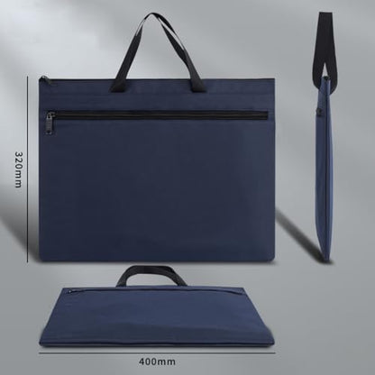 A4 Canvas Document Bag Zippered File Pouch Bag with Handle,Waterproof File Folder Brifecase for Project Meeting Office Travel - color: Blue
