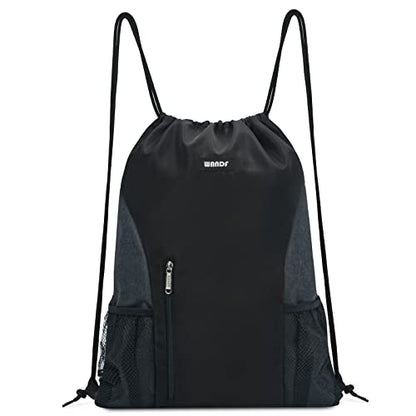 WANDF Drawstring Backpack, Gym Sackpack for Sports - color: Black